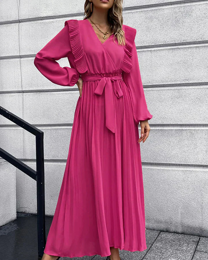 Pleated V-Neck Maxi Dress in Five Colours