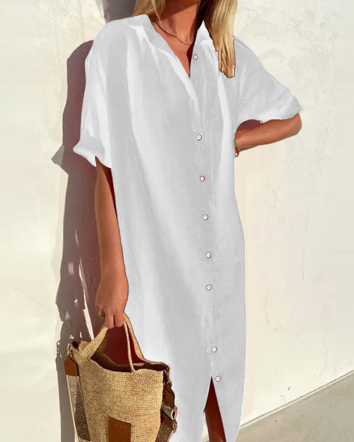 Hooded Button-Front Cotton Midi Shirt Dress for Women