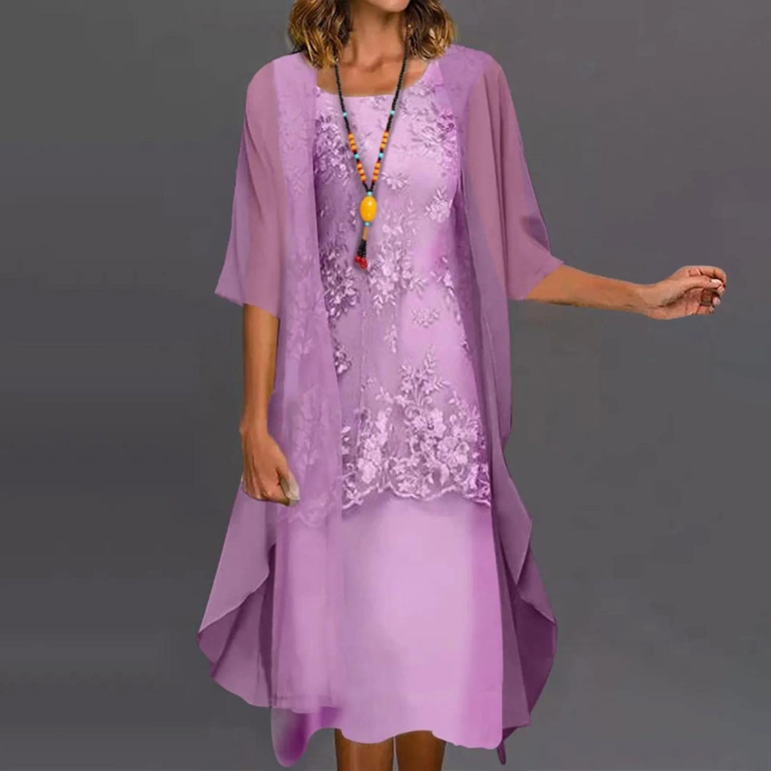 Chiffon Midi Dress with Patchwork Sleeve Detail