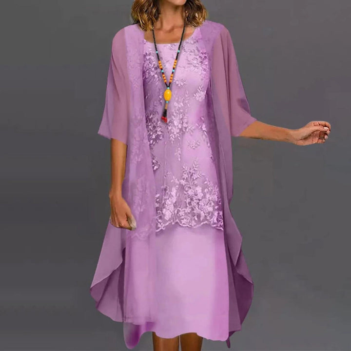 Chiffon Midi Dress with Patchwork Sleeve Detail