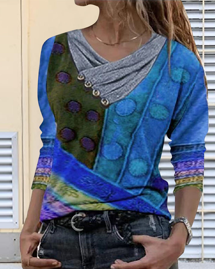 Classic V-Neck Blouse with Long Sleeves for Women