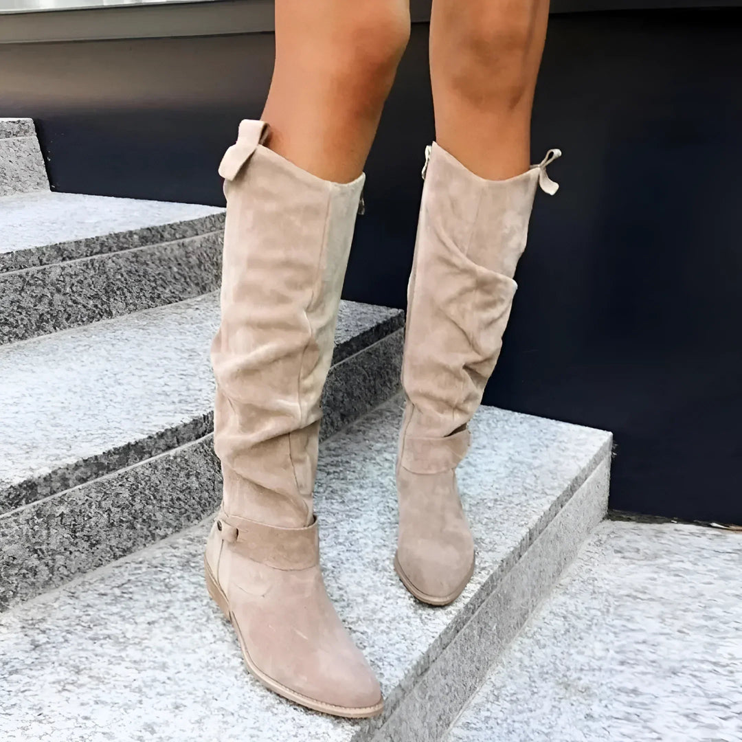 Block Heel Ankle Boots in Smooth Leather - Women's
