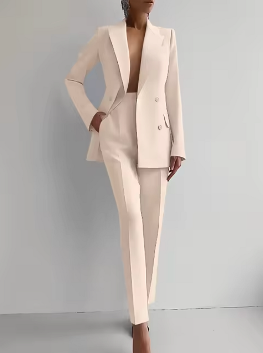 Elegant Blazer and Pants Set for Trousers for Women - Apricot