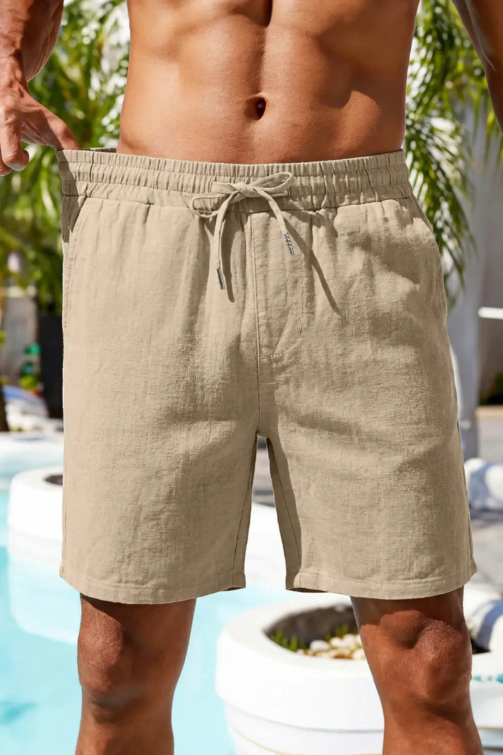 Drawstring Casual Linen Shorts in Khaki for Men - gallery