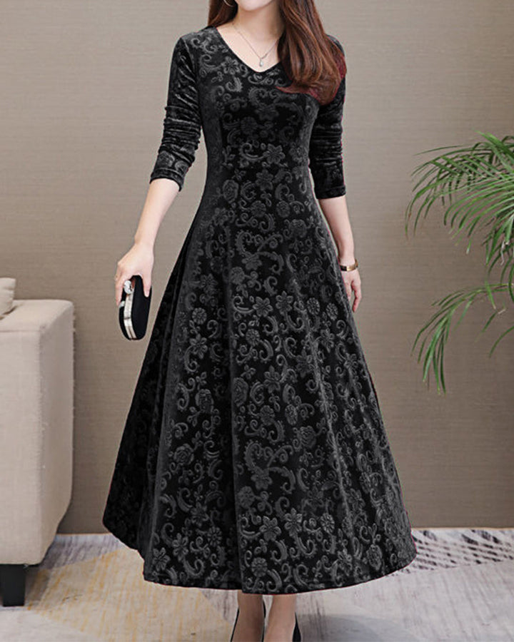 Velvet Evening Dress with A-Line Skirt for Women
