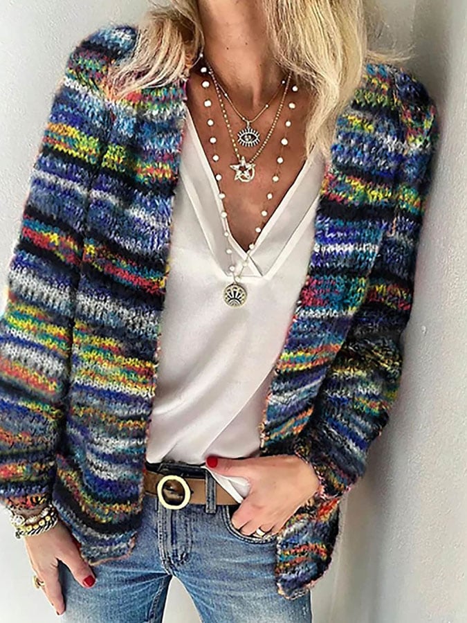 Striped Knit Cardigan in a Cotton Blend for Women