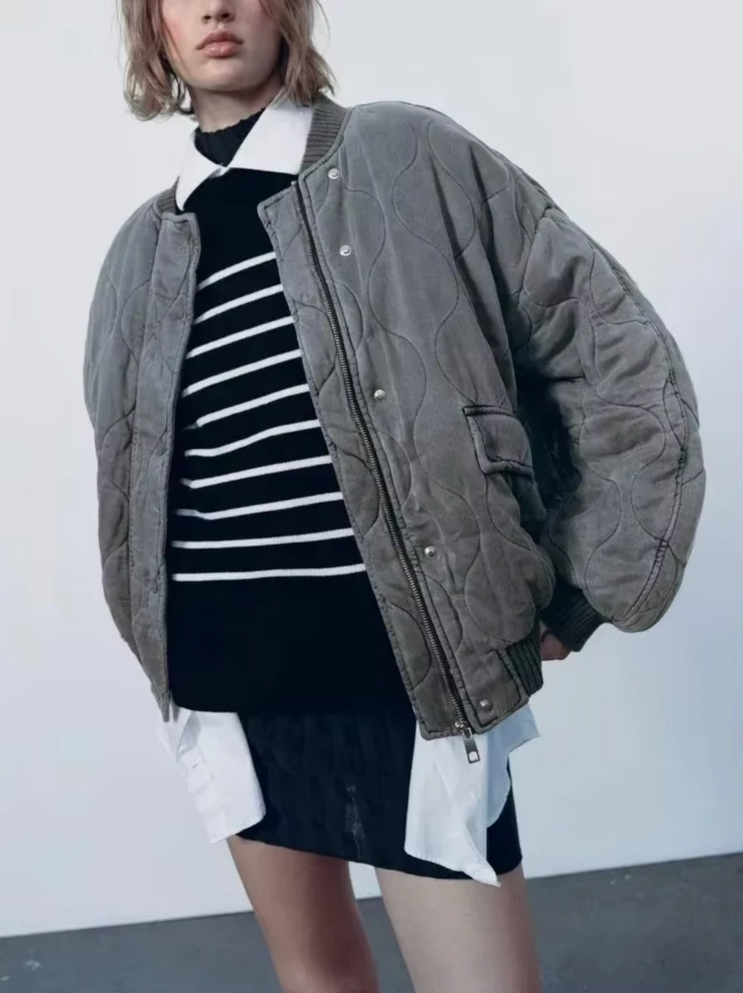 Relaxed Cotton Round Neck Jacket with Bow Detail for Women