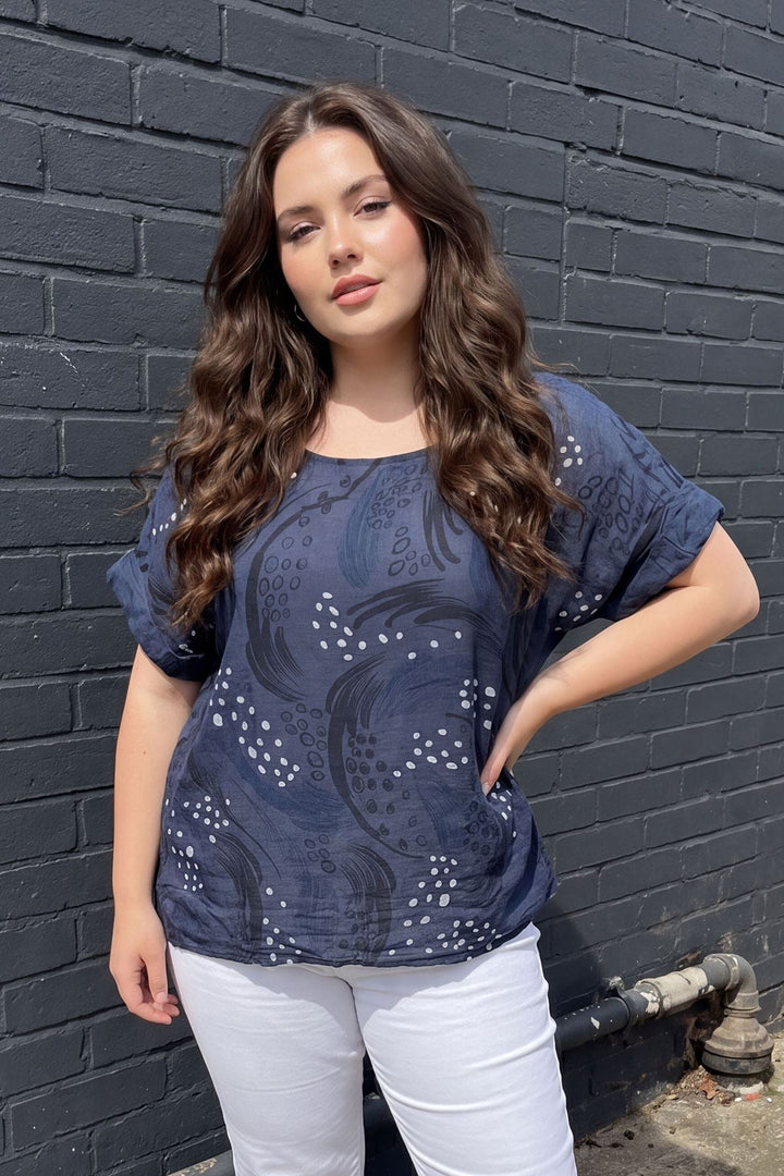 Abstract Print Oversized Tunic Cotton Top for Women
