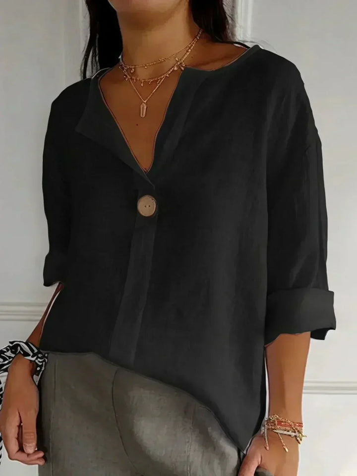Zamma Relaxed V-Neck Top for Women - Black