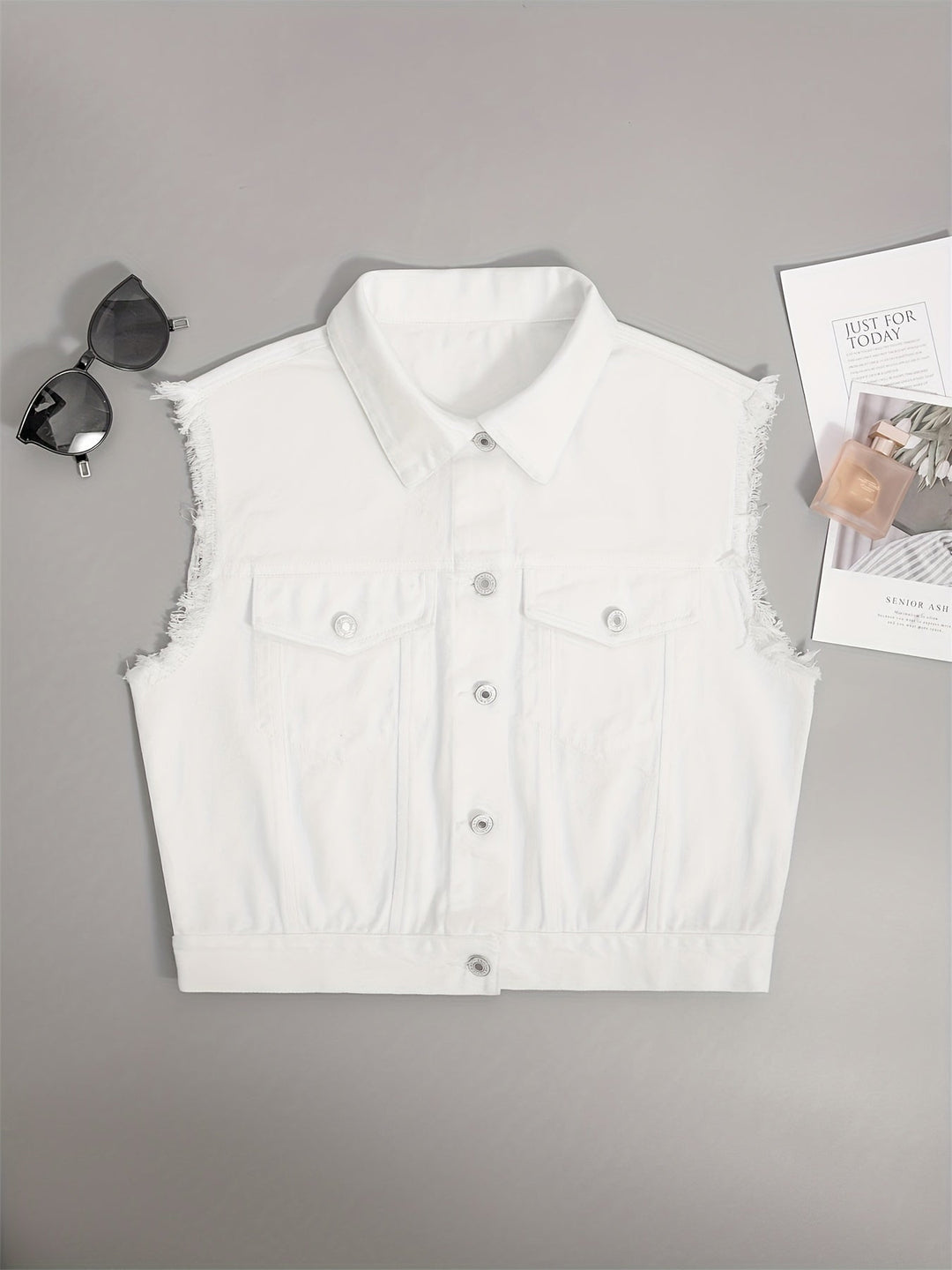 Sleeveless Denim Jacket with Flap Pockets