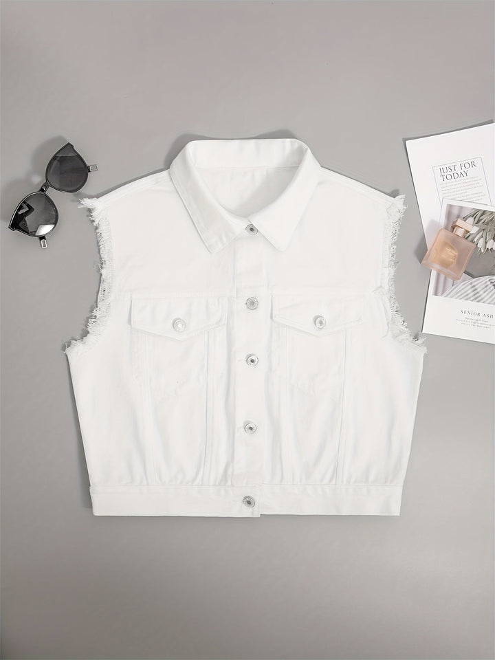 Sleeveless Denim Jacket with Flap Pockets