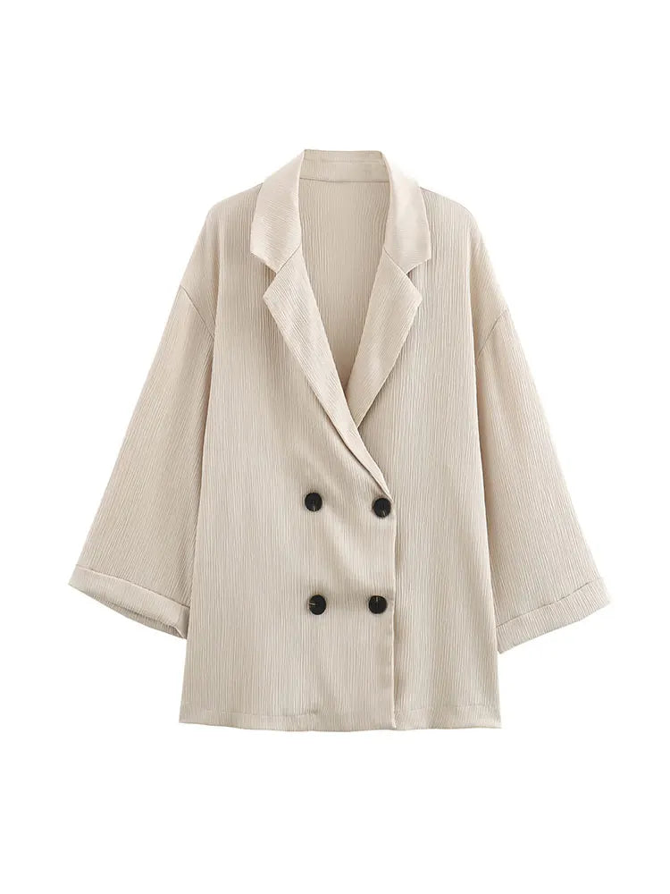 Casual Double Breasted Blazer and Wide Leg Trousers Office Outfit for Women - gallery