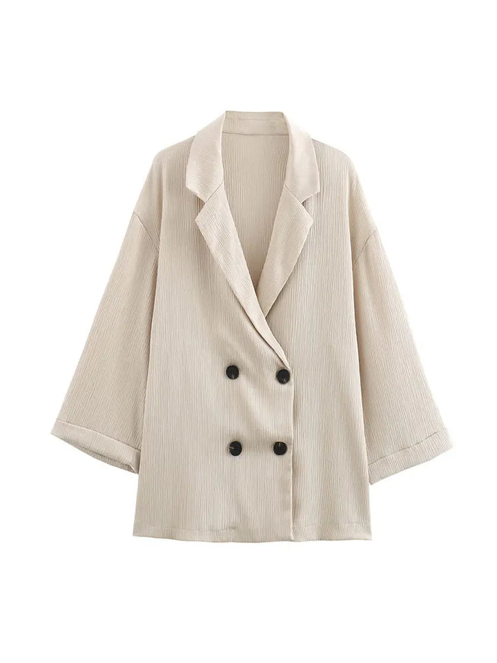 Casual Double Breasted Blazer and Wide Leg Trousers Office Outfit for Women - gallery