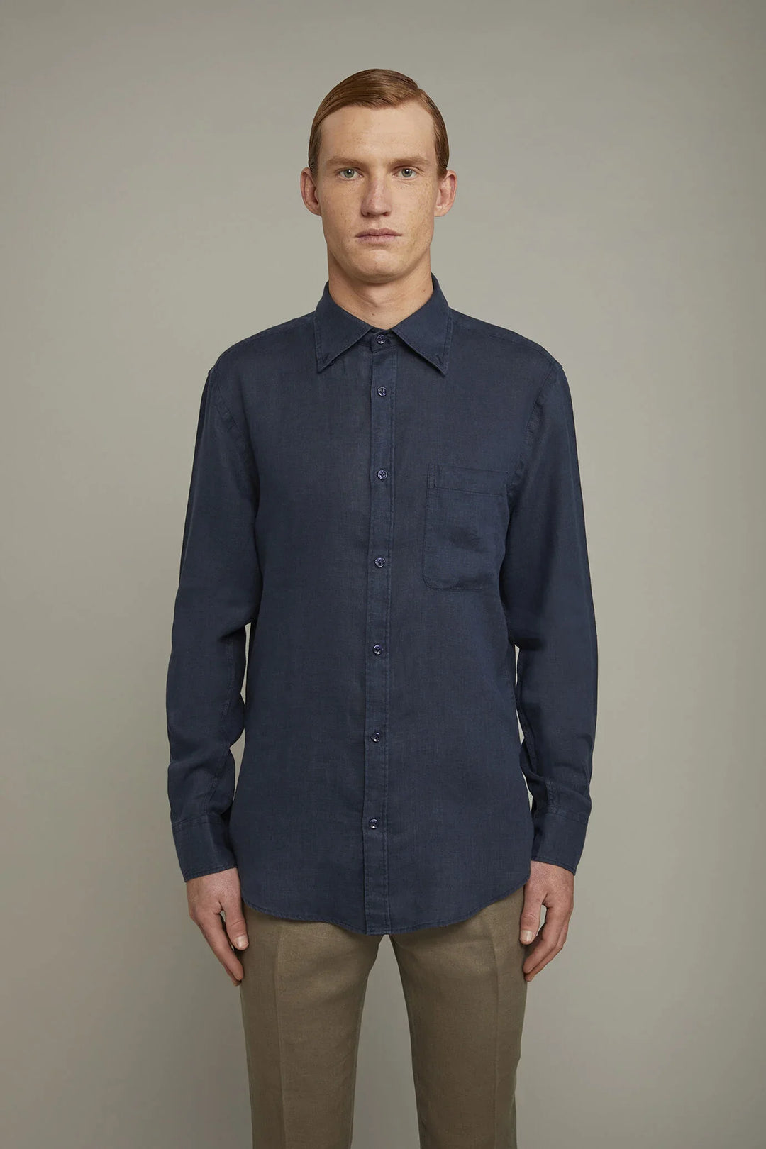 Button-Down Collar Pure Linen Comfort Shirt for Men — gallery