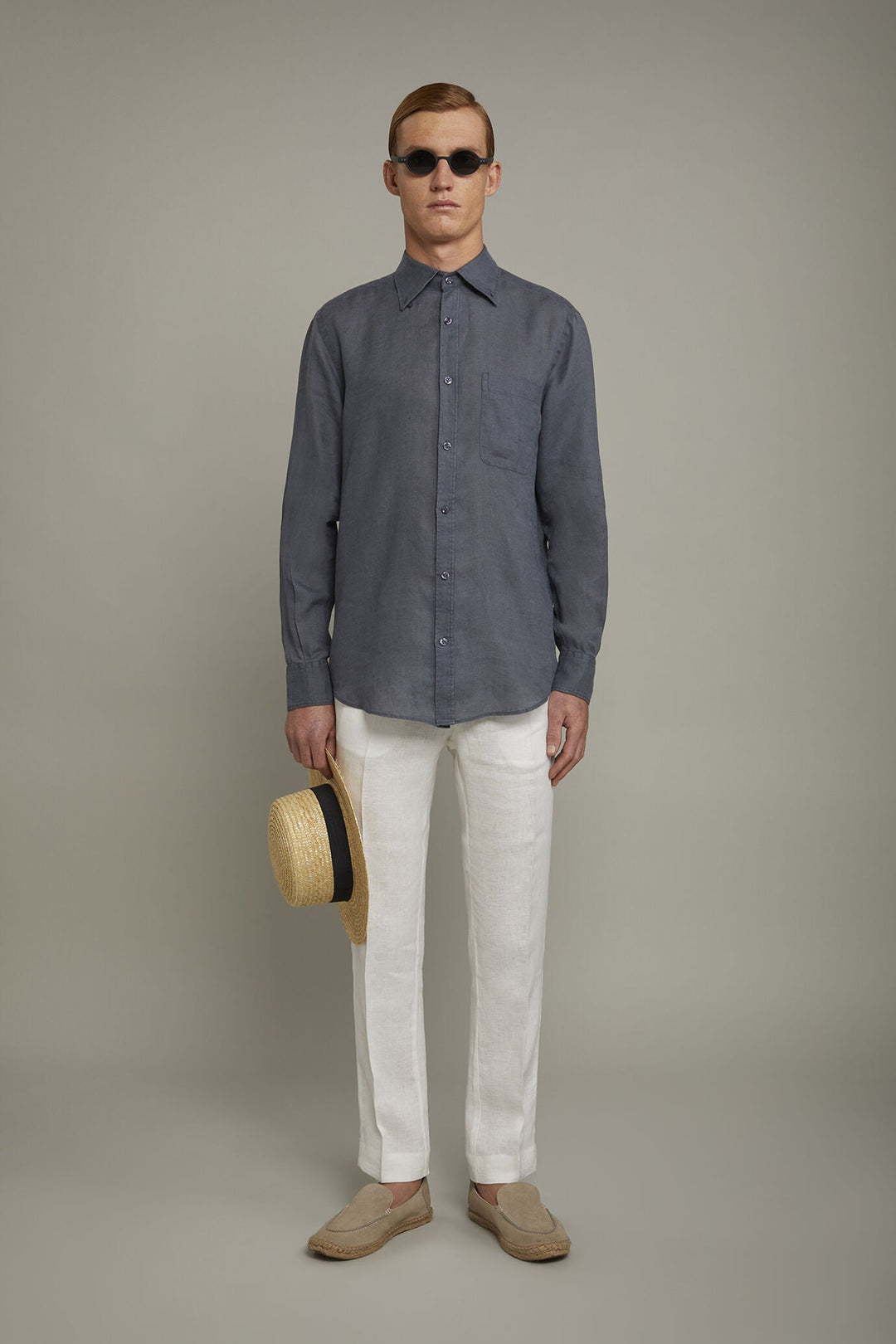 Button-Down Collar Pure Linen Comfort Shirt for Men — STEEL