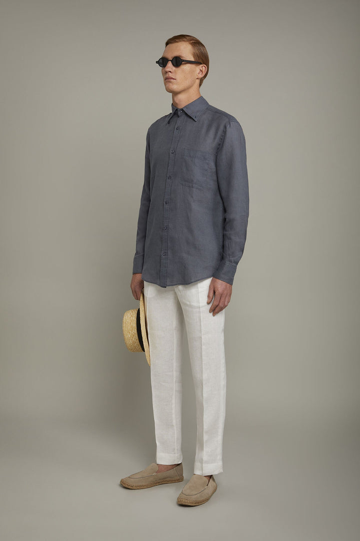 Button-Down Collar Pure Linen Comfort Shirt for Men — gallery