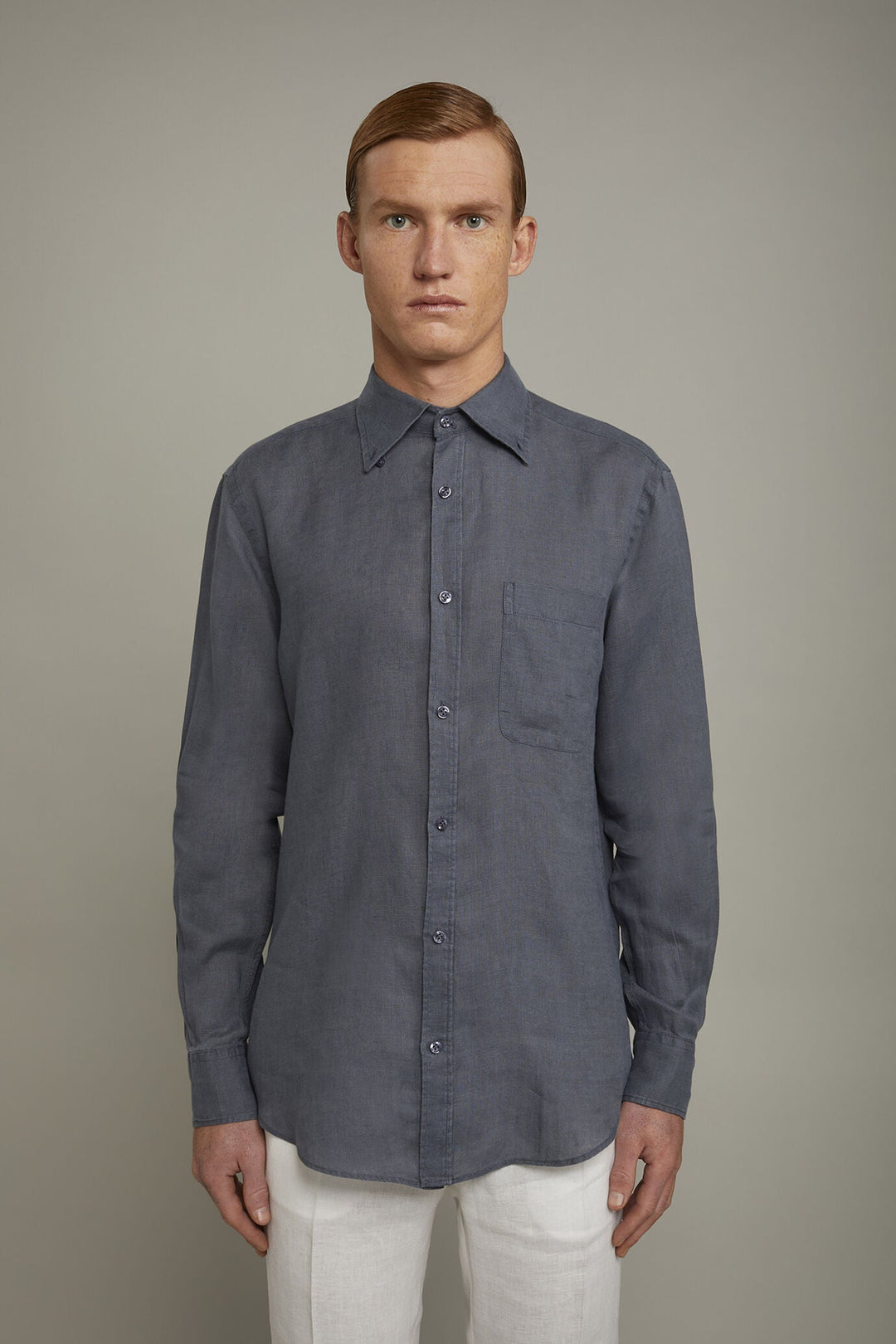 Button-Down Collar Pure Linen Comfort Shirt for Men — gallery