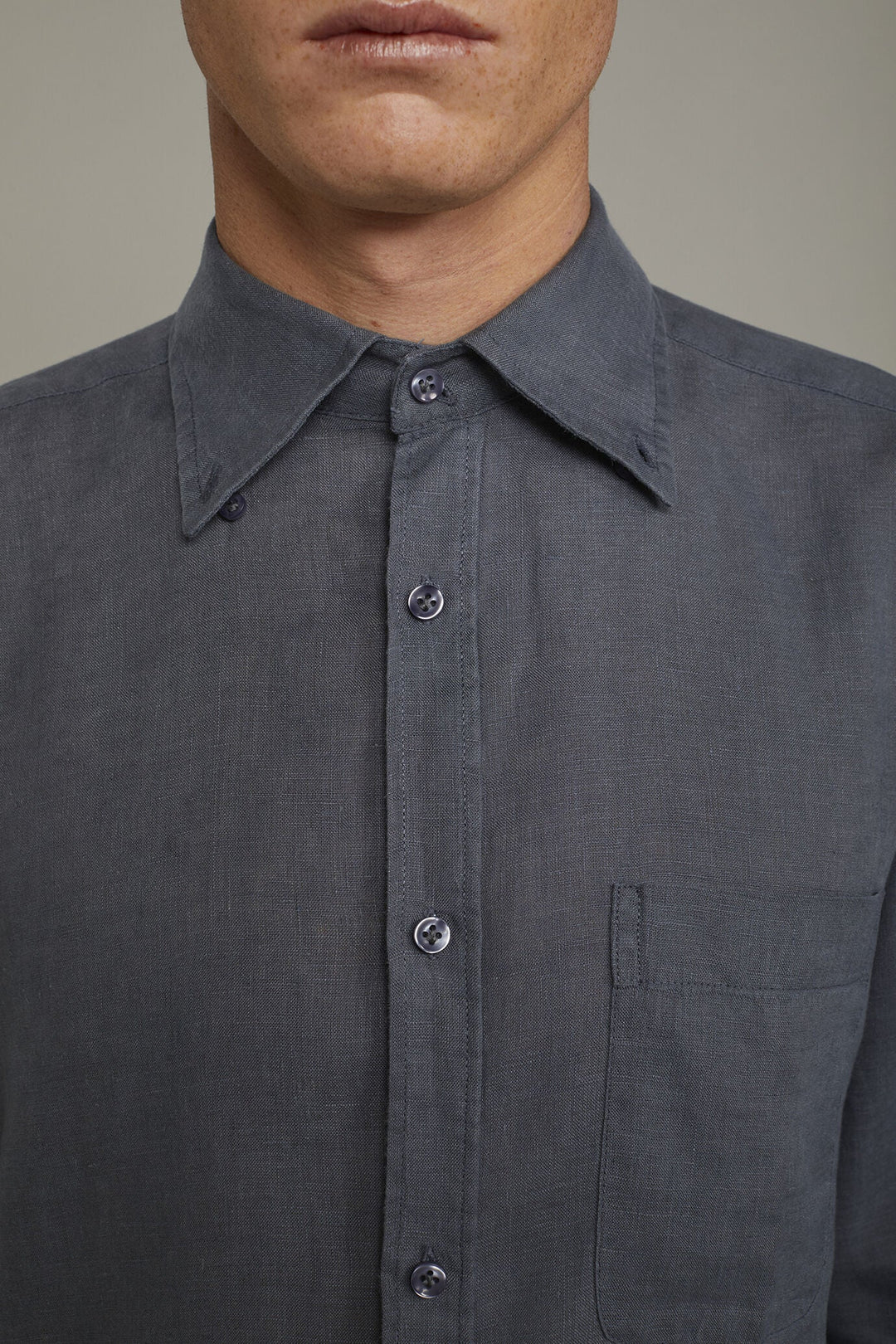 Button-Down Collar Pure Linen Comfort Shirt for Men — gallery
