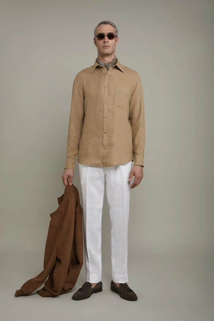 Button-Down Collar Pure Linen Comfort Shirt for Men — TAUPE