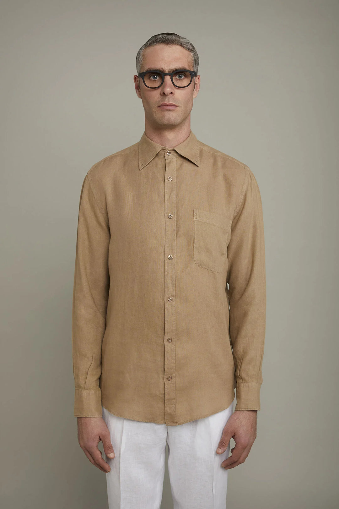 Button-Down Collar Pure Linen Comfort Shirt for Men — gallery