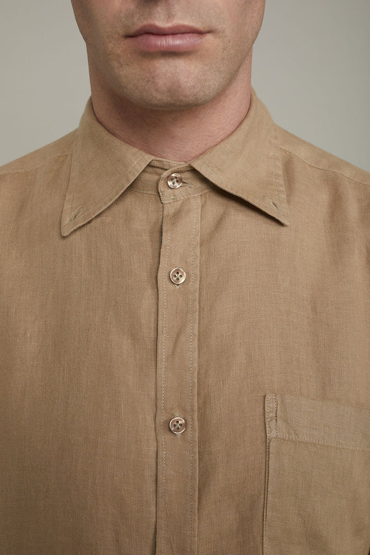 Button-Down Collar Pure Linen Comfort Shirt for Men — gallery