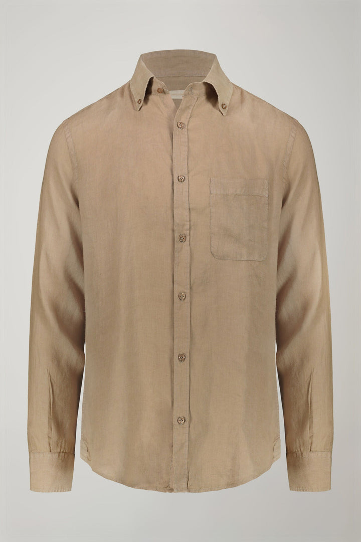 Button-Down Collar Pure Linen Comfort Shirt for Men — gallery