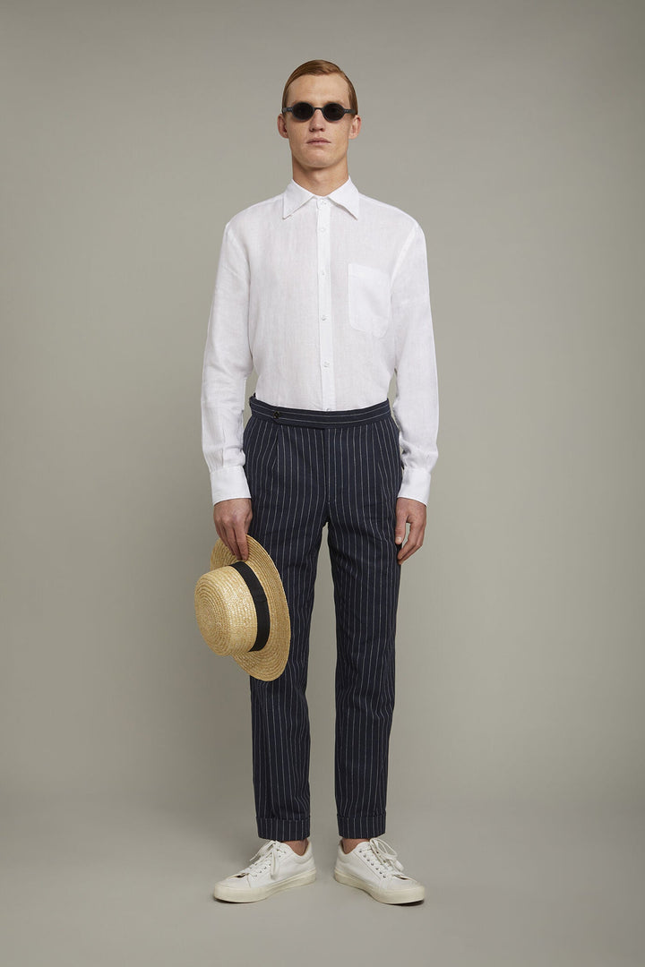 Button-Down Collar Pure Linen Comfort Shirt for Men — WHITE