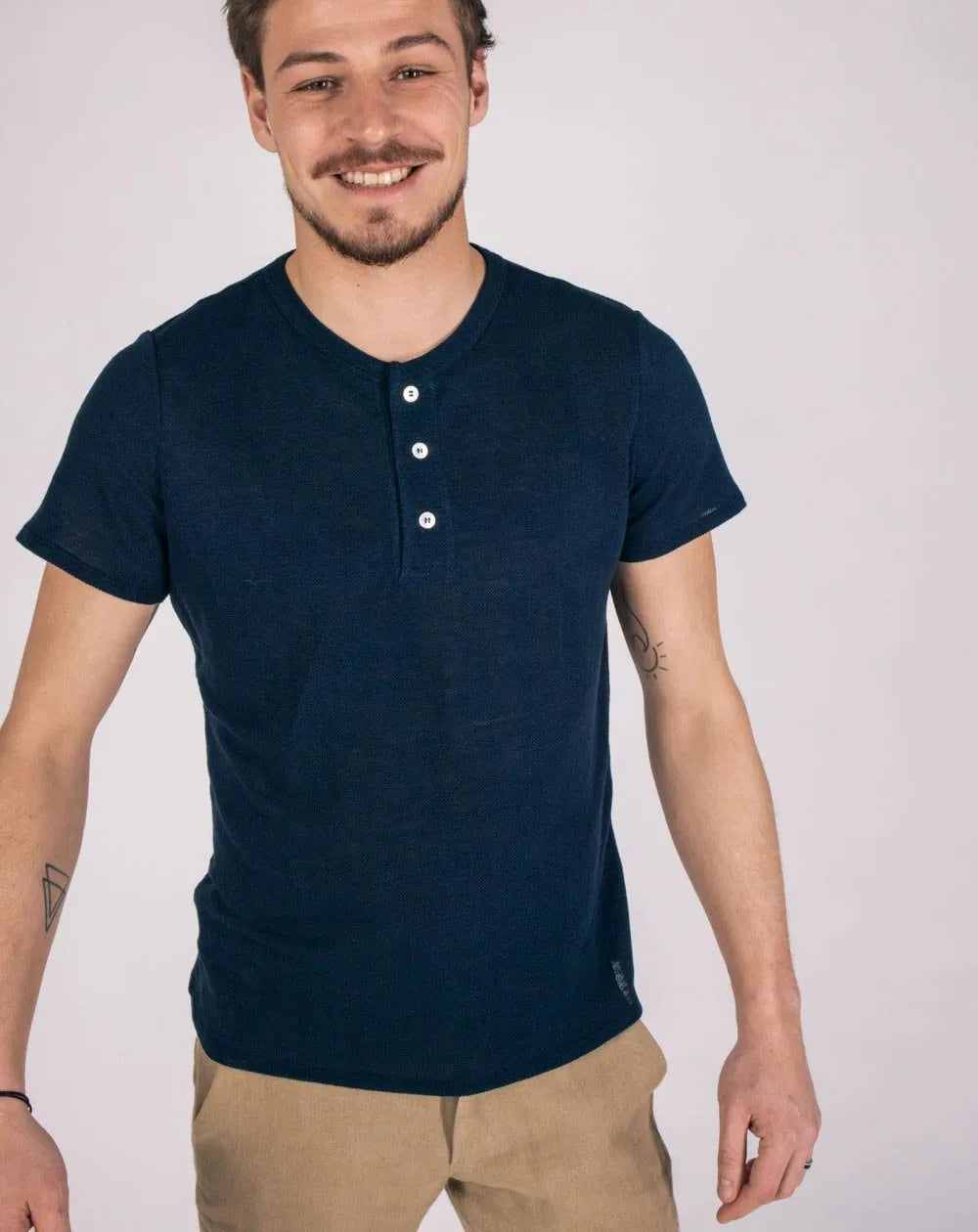 Zorrie Navy Pure Linen Polo Shirt for Men