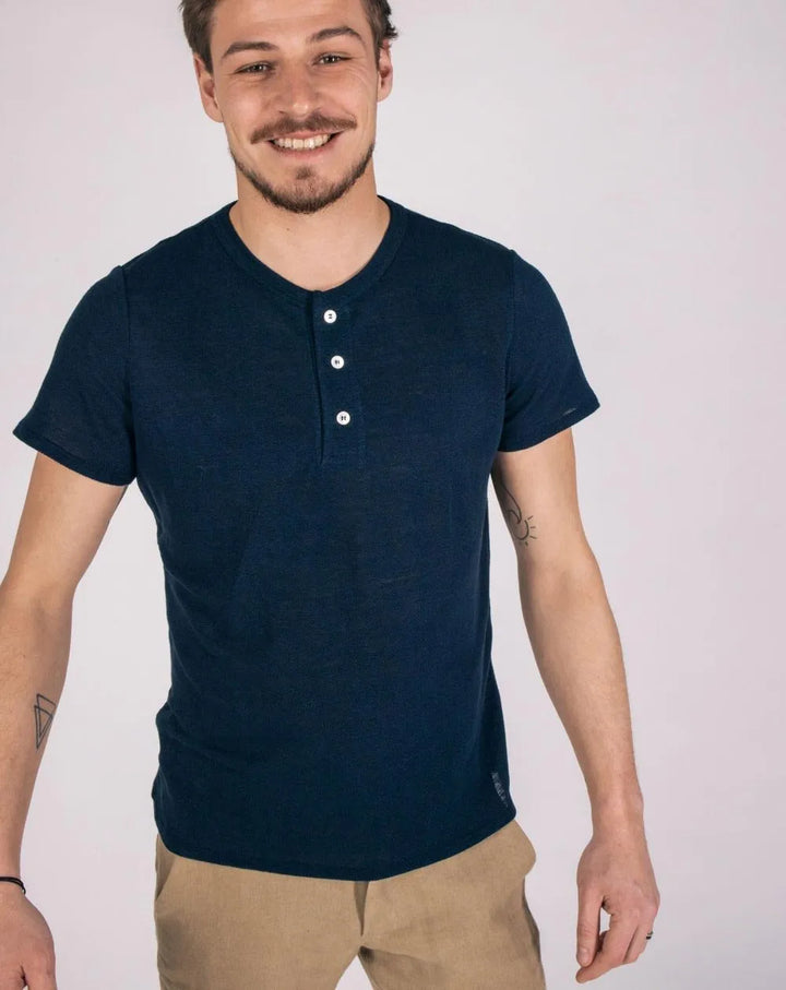 Zorrie Navy Pure Linen Polo Shirt for Men