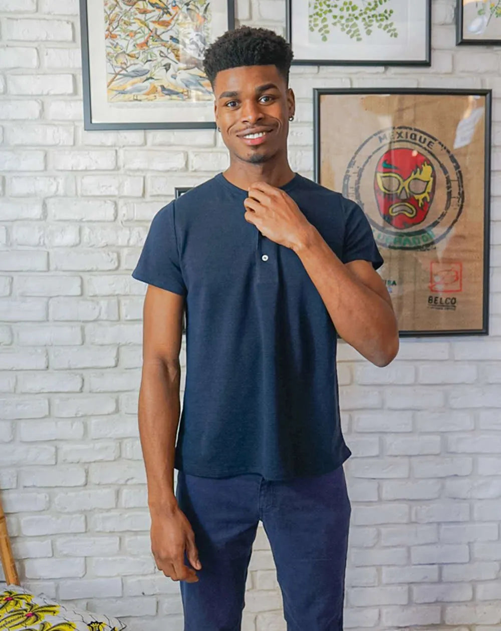 Zorrie Navy Pure Linen Polo Shirt for Men — gallery