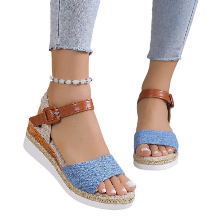 Ankle-Strap Jute-Soled Lightweight Casual Fishmouth Wedge Sandals for Women - gallery