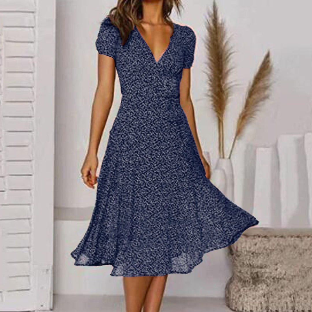 V-Neck A-Line Dress with a Flared Hem and Easy-Care Fabric