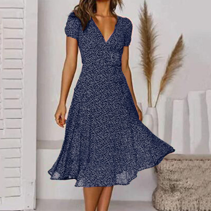 V-Neck A-Line Dress with a Flared Hem and Easy-Care Fabric