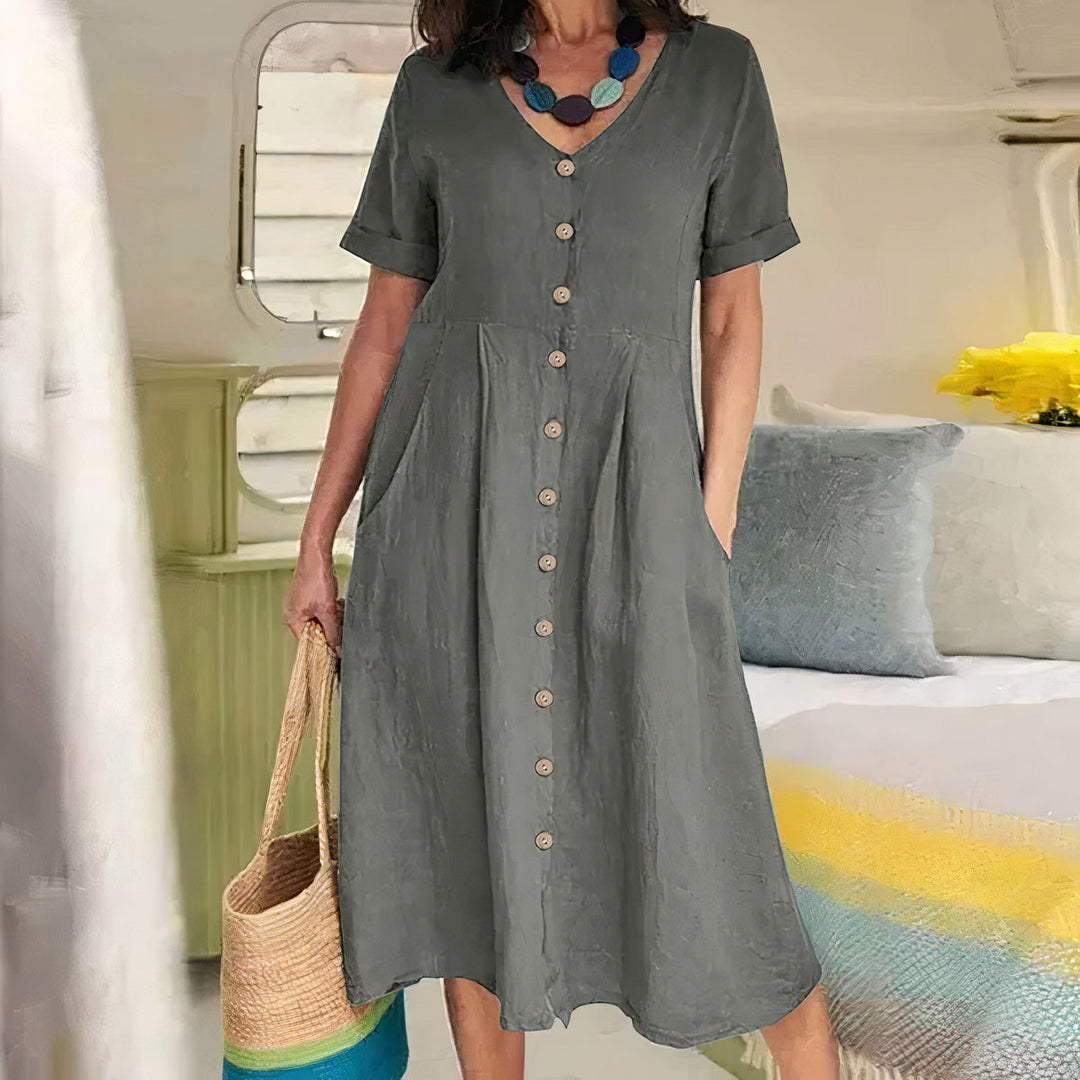 Ester Relaxed Cotton Midi Dress for Spring and Summer