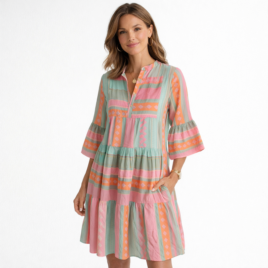 Solene - Printed V-Neck Loose Midi Dress for Women
