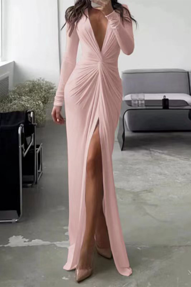 V-Neck Dress with Pleated Décolleté Detail