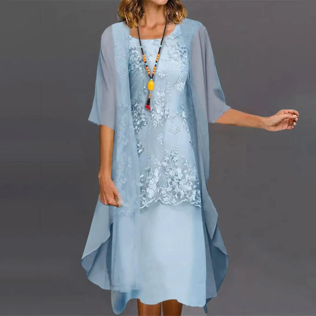 Chiffon Midi Dress with Patchwork Sleeve Detail