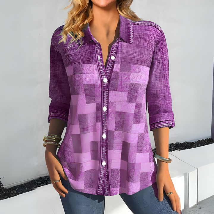Checked Cotton Blouse with Classic Collar and Button Front