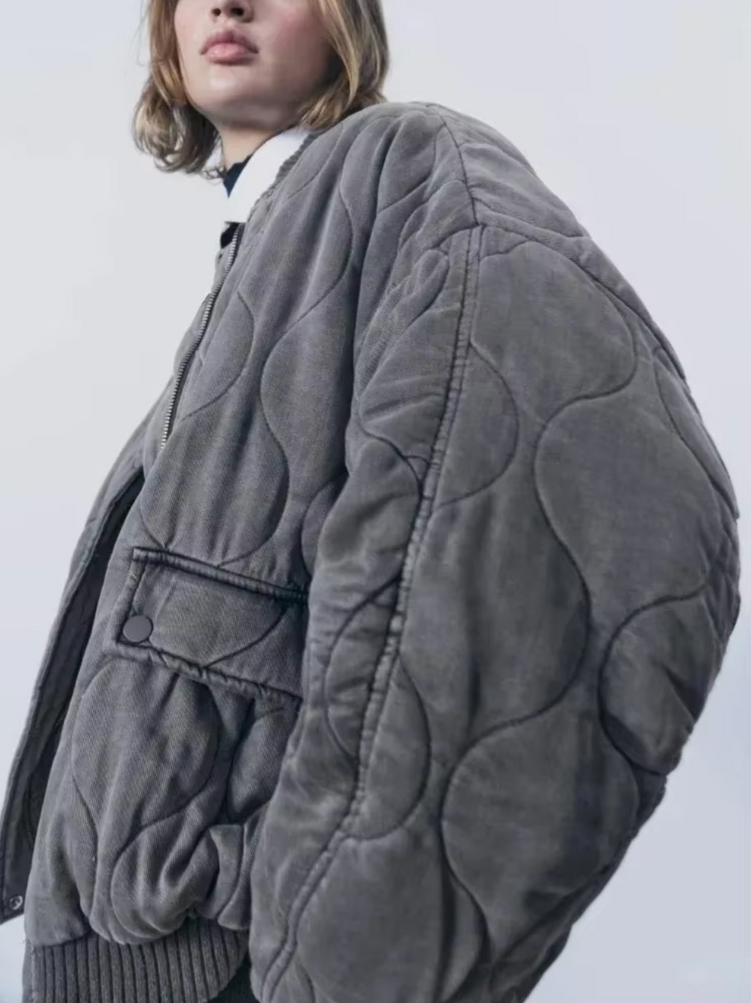 Relaxed Cotton Round Neck Jacket with Bow Detail for Women