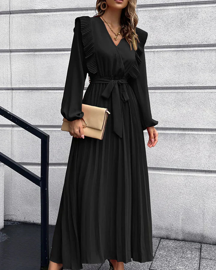 Pleated V-Neck Maxi Dress in Five Colours
