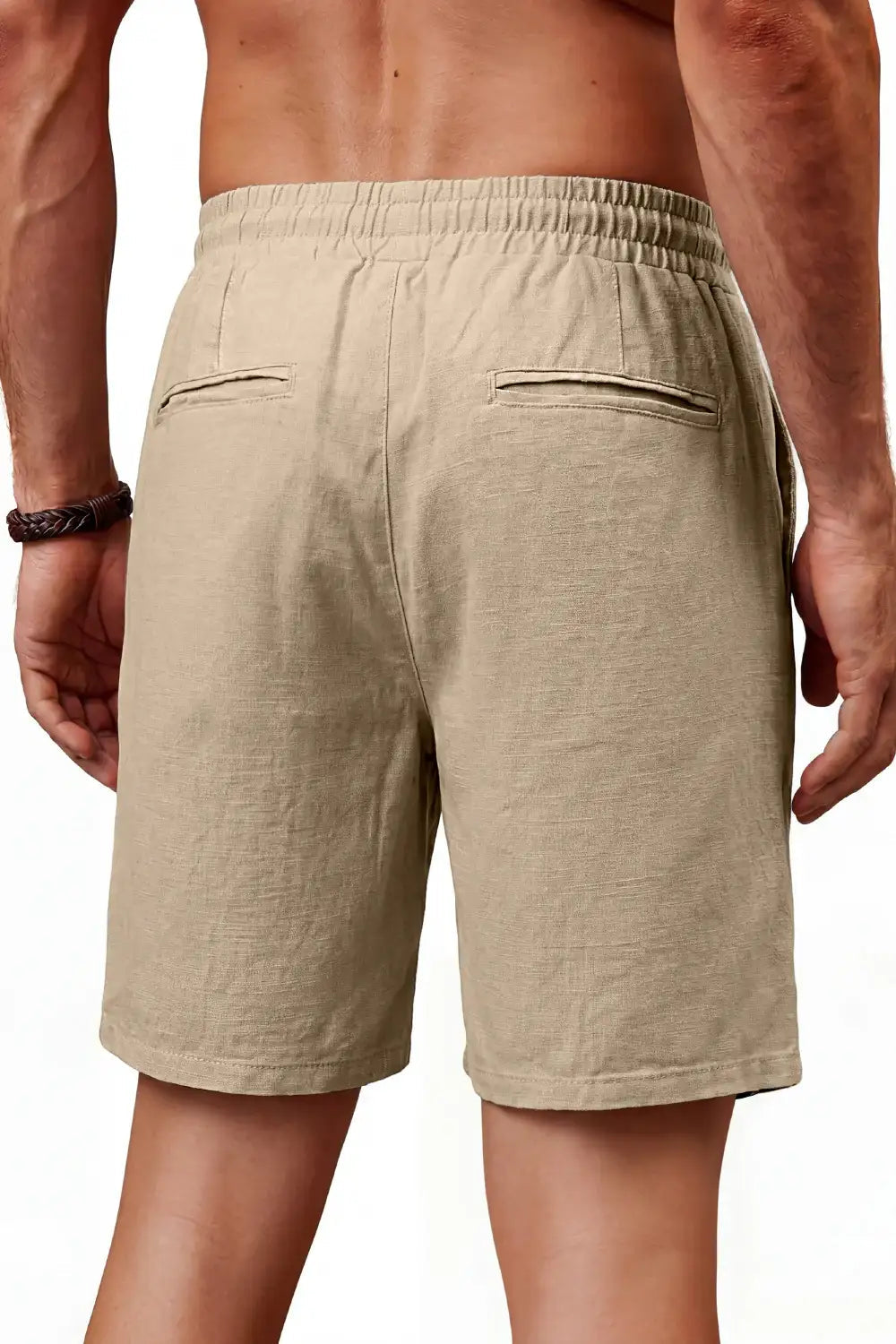 Drawstring Casual Linen Shorts in Khaki for Men - gallery