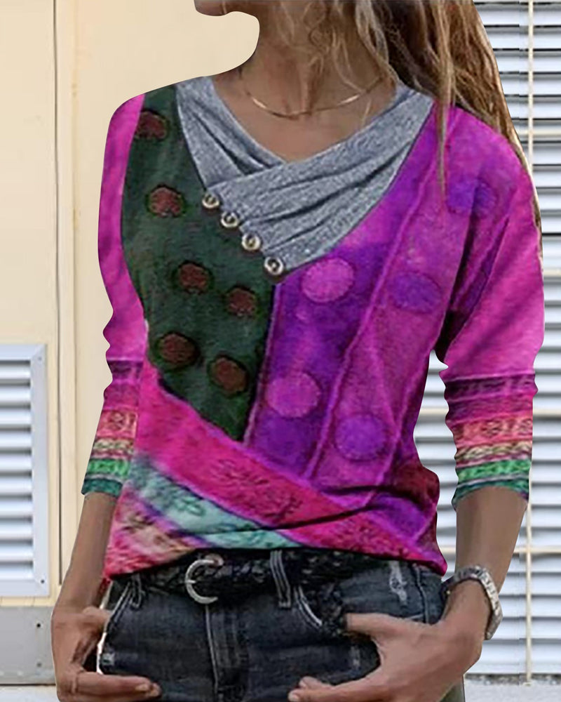 Classic V-Neck Blouse with Long Sleeves for Women