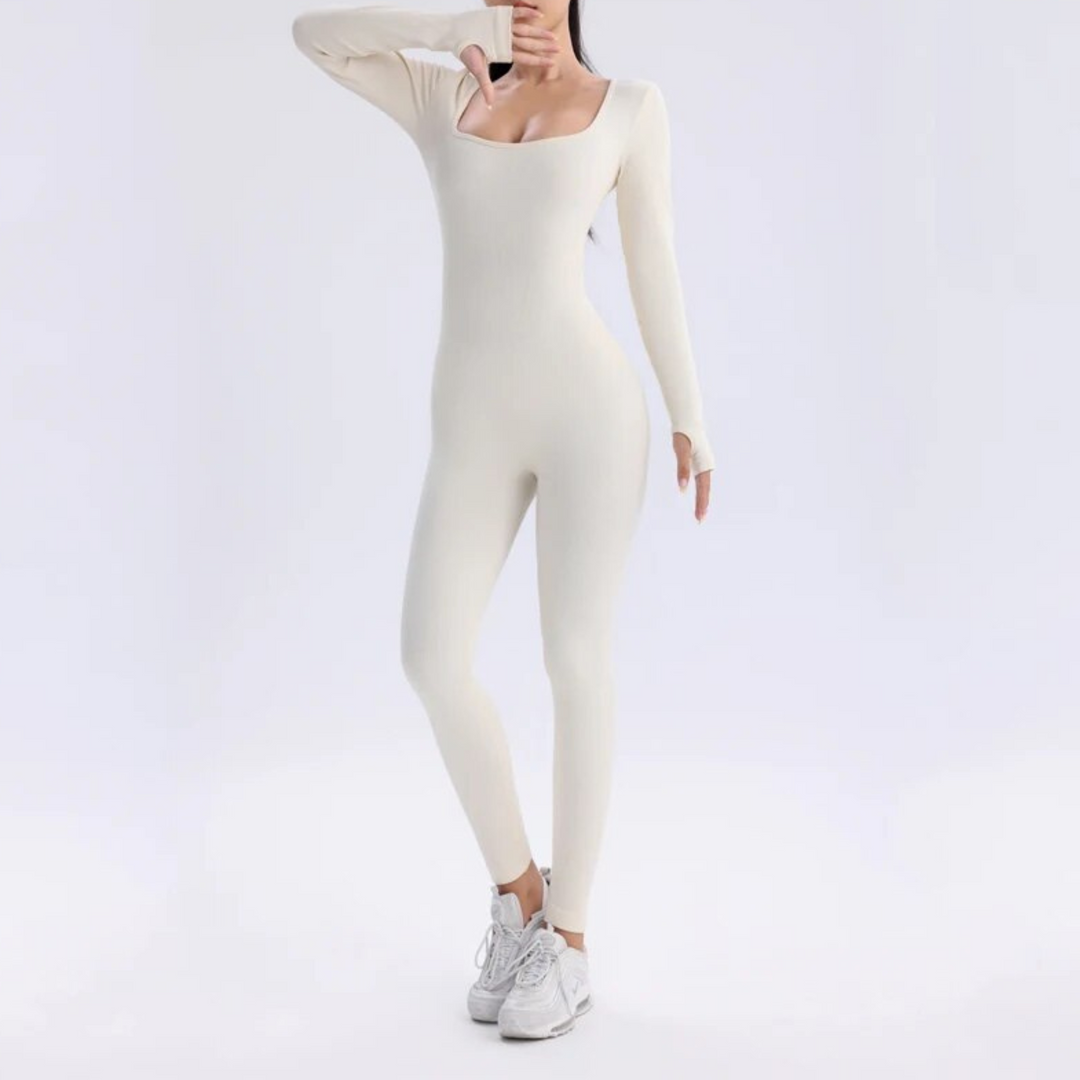 Fitted Long Sleeve Performance Jumpsuit, Solid Colour