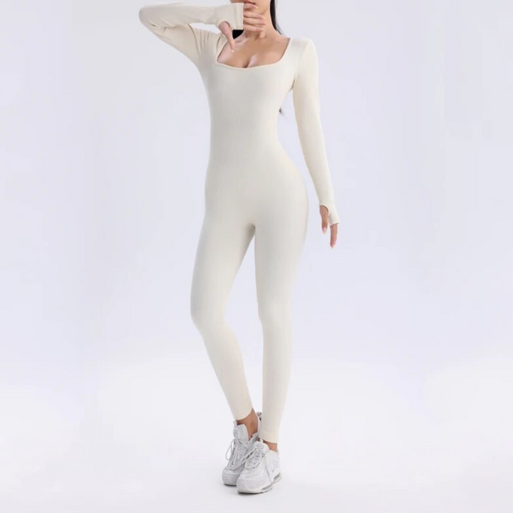 Fitted Long Sleeve Performance Jumpsuit, Solid Colour
