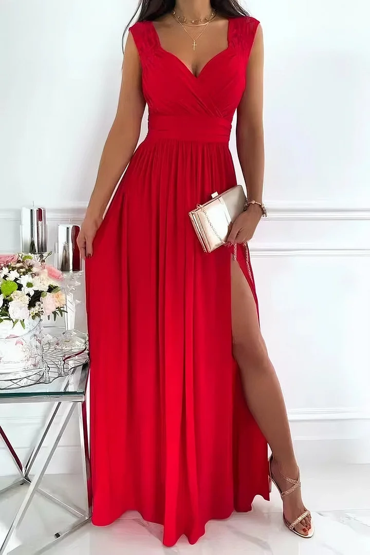 Lace Sleeveless Dress with Hem and Back Cutouts