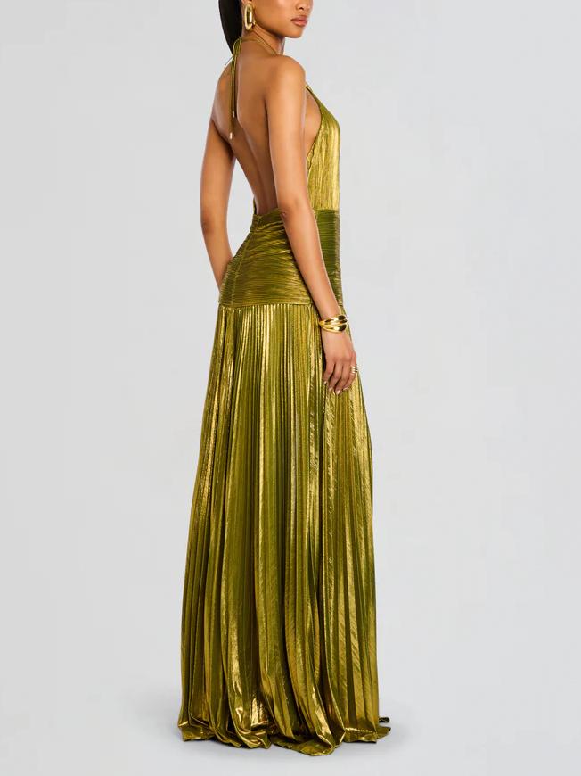 Thalia Metallic Peridot Maxi Dress for Women - gallery
