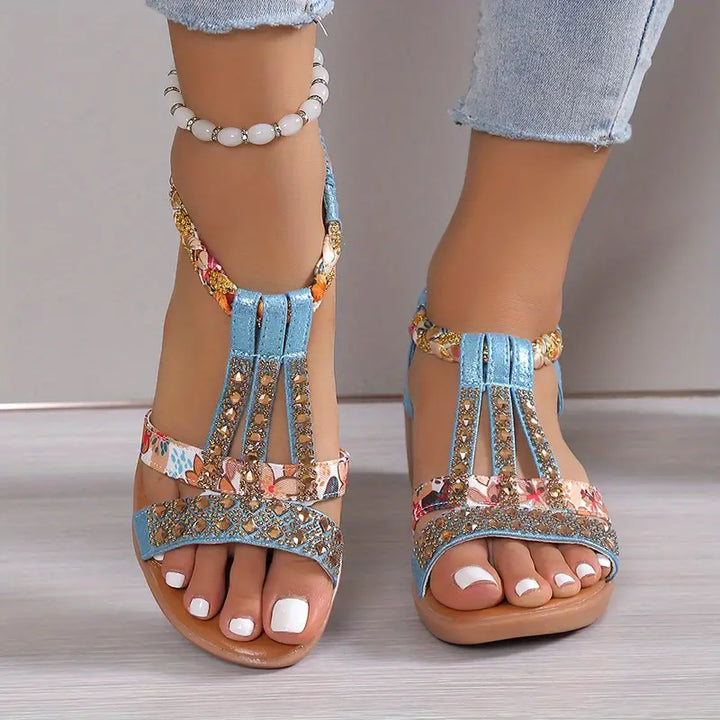 Braided Cord Wedge Sandals with Ankle Strap for Women