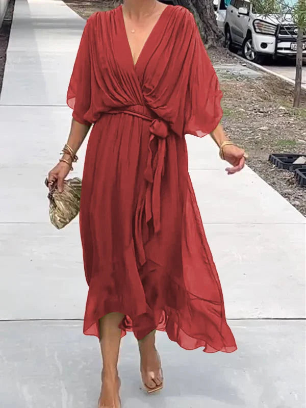 Green V-Neck Chiffon Dress for Garden Parties and Beyond