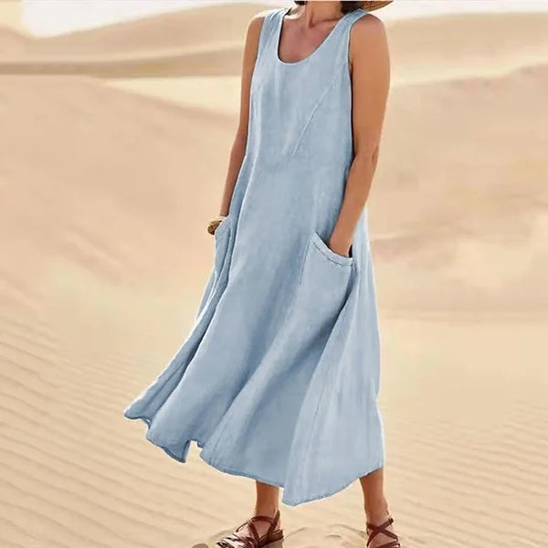 Relaxed Summer Dress with Elastic Pockets for Women