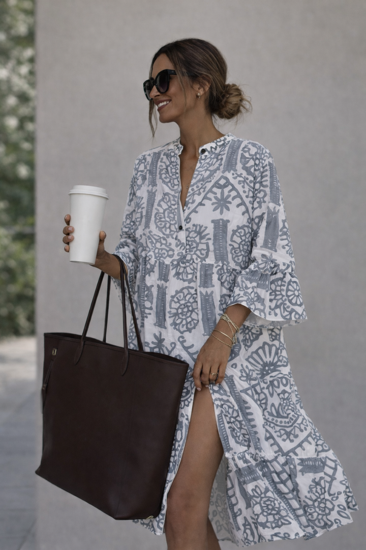 Solara - Bohemian V-Neck Print Midi Dress for Women